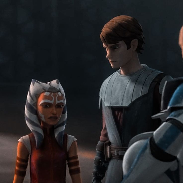 anakin looking at ahsoka (screenshot from an early clone wars season)