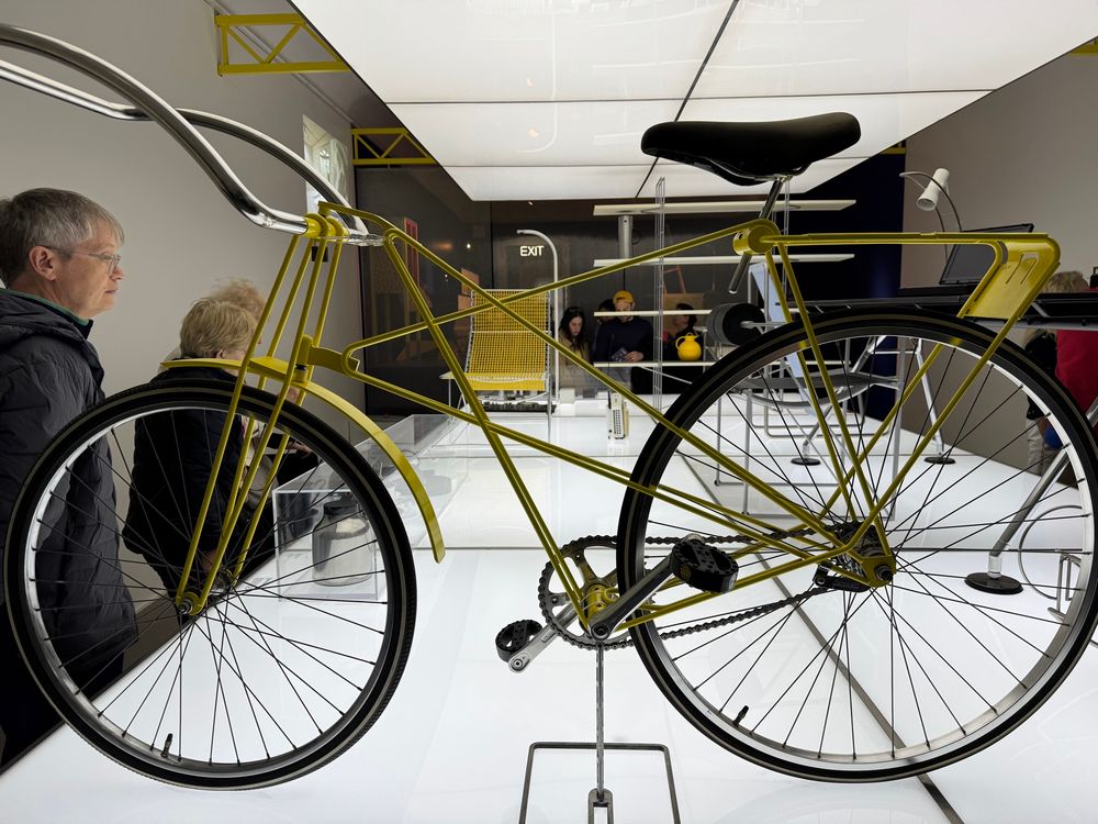 Bicycle-shaped contraption built from thin tubes with puny bearings and no head tube to deal with forces through the front forks. Only a rear brake too