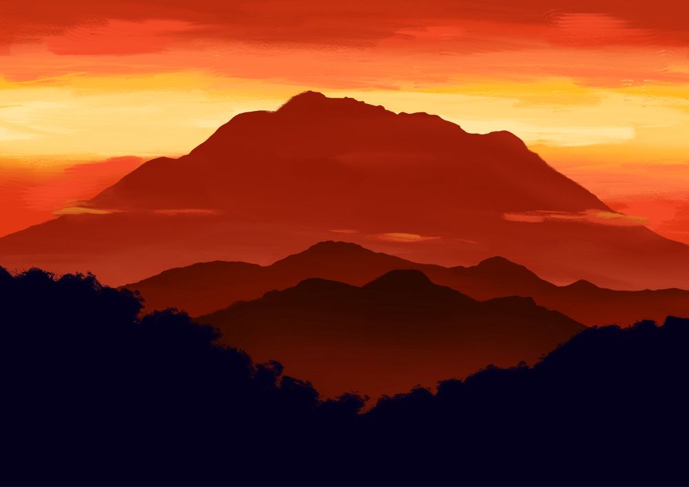 a painting of a mountain