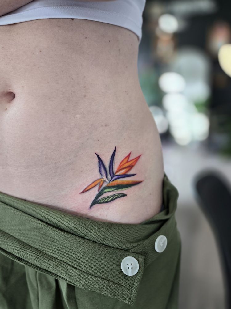 after touchup, the colors are much brighter and the blown out lines are no longer visible, hidden under deeper colors toward the edges. i also added a few petals and leaves and extended the stem to improve the flower's overall shape.  