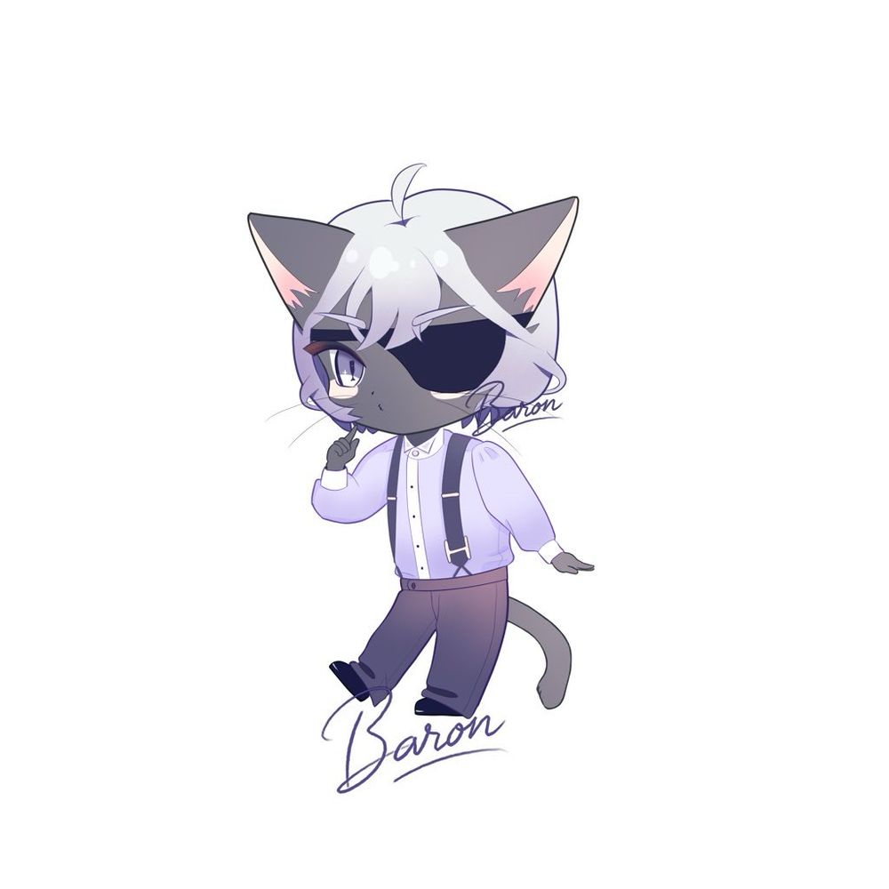 Baron with an eyepatch, wearing a pale violet outfit.