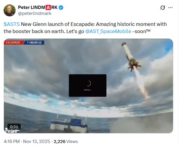 New Glenn launch of Escapade and landing the booster. Second attempt was flawless!