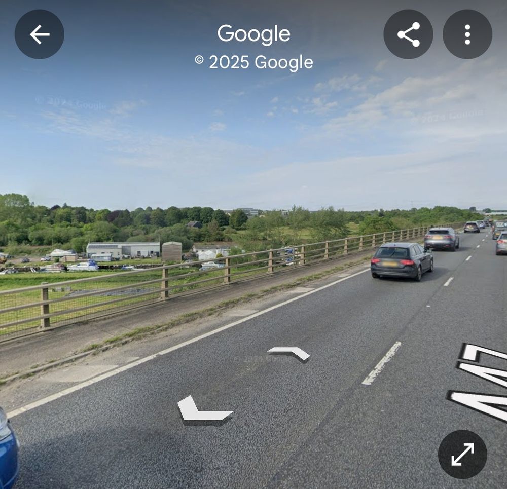 Google street view of the A47 road near Norwich. Spring a busy dual carriageway flanked by a tiny footpath that is supposed to be a cycle path.