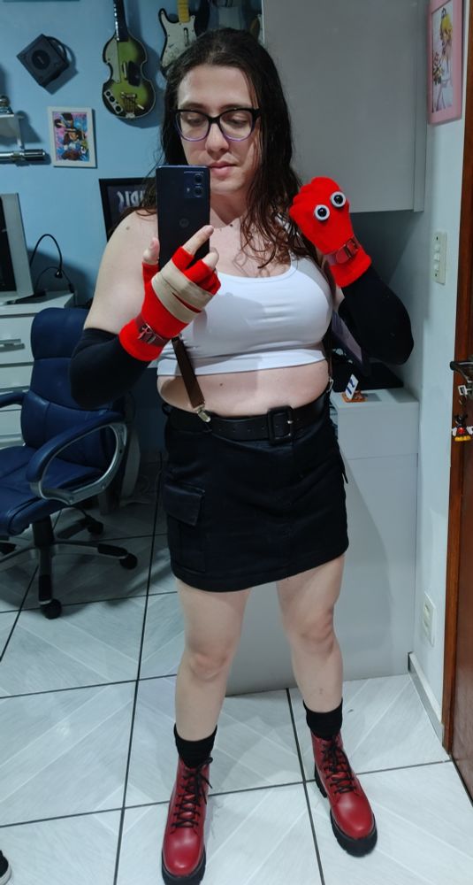 picture of me in partial cosplay of tifa lockhart from final fantasy 7 (only missing the wig and elbow pad)