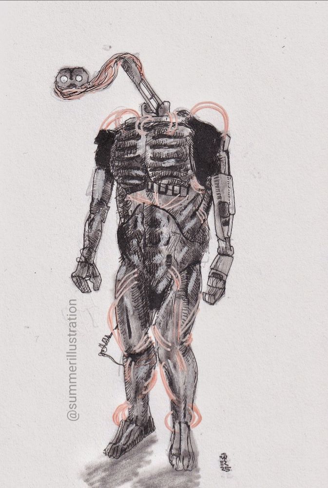 Hector the robot ink on paper.