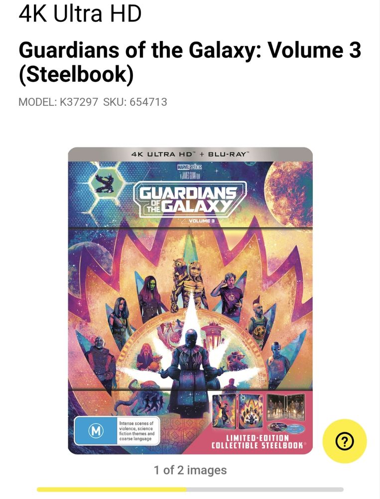 A picture of Guardians of the Galaxy Vol 3 DVD, on an online shopping website.