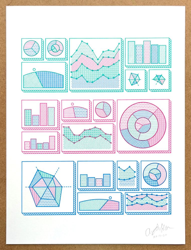 pen plotter drawing of abstract graphs and charts