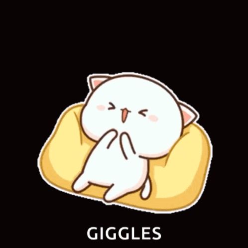 a cartoon cat is laying on a yellow pillow and the word giggles is below it