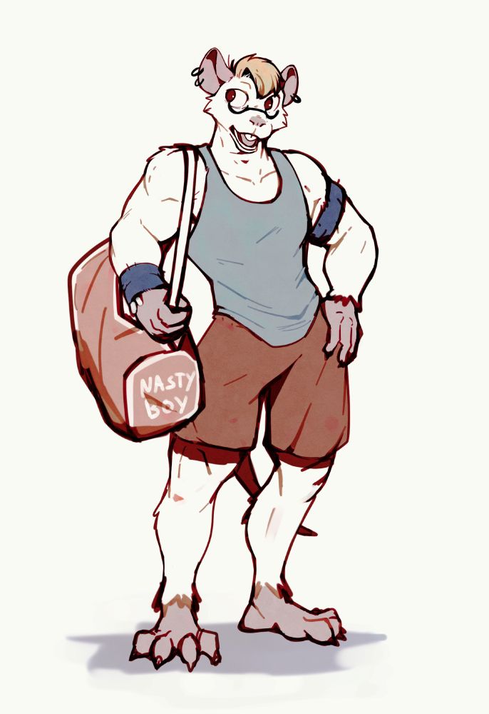 anthro rat in gymwear and carrying a gym bag