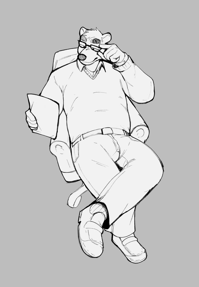 bear anthro sitting on a chair and reading a blank piece of paper