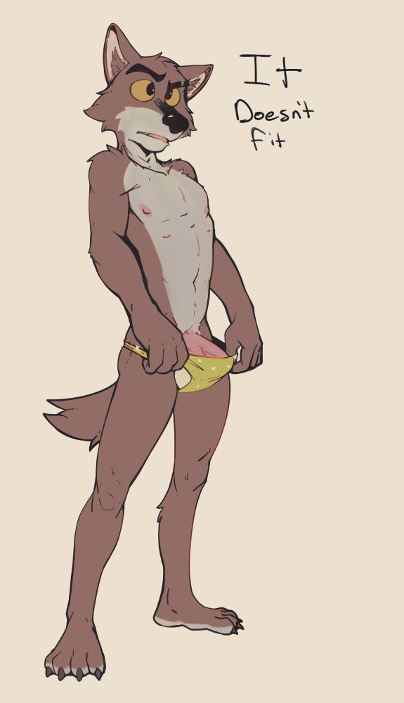 mr wolf trying on a s very tight sparkly bikini bottom and it dont fit it too small