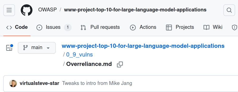 Git commit with Mike Jang's tweaks to (one) of the Top 10 LLM app security issues
