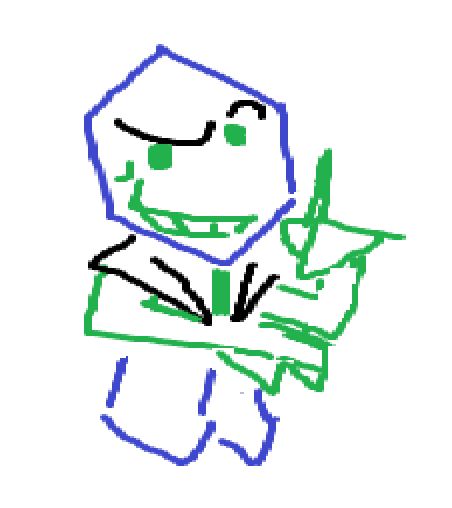 A drawing of Battat in the "Game Theory cutout pose"