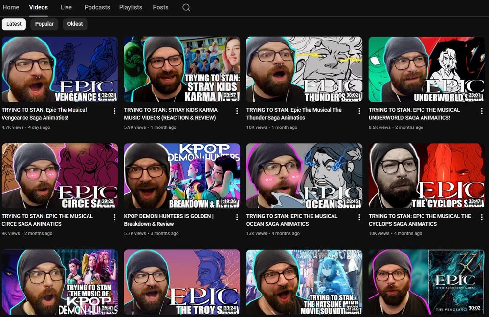 TheThirdBill's channel with restricted mode on, the F&C videos are gone, as are a few others. most of the Epic: The Musical videos are still there