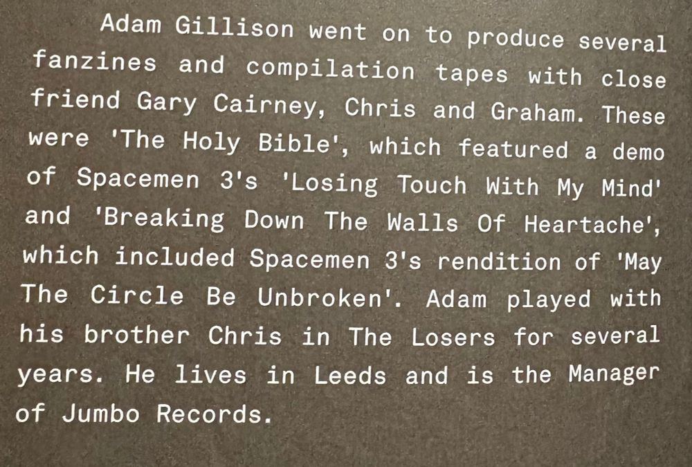 A paragraph about, Adam Gillison, manager of Jumbo records. I’d also like to add that I highly recommend both the book and Jumbo Records. 