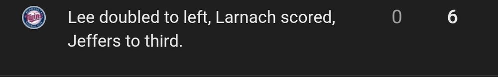 Lee doubled to left, Larnach scored, Jeffers to 3rd
