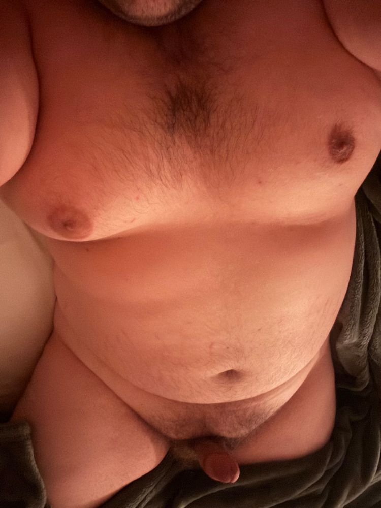 a photo of myself, but this time it's of my whole body! you can see my tits and belly, along with my thick thighs and hard cock. #fcf