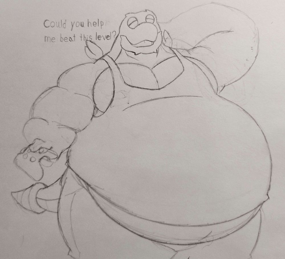 A anthro dunsparce holding a controller out for the viewer to take as he asks for help beating a level in a game