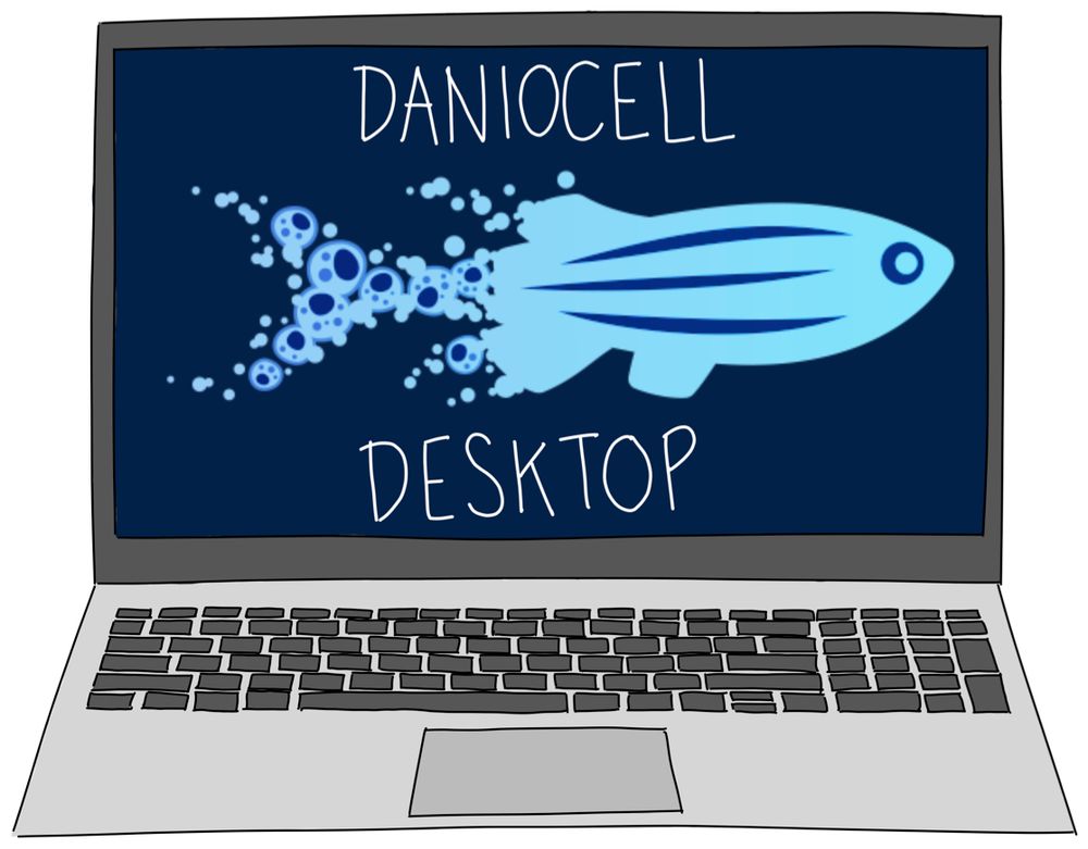 DaniocellDesktop logo, depicting a fish on a laptop screen.