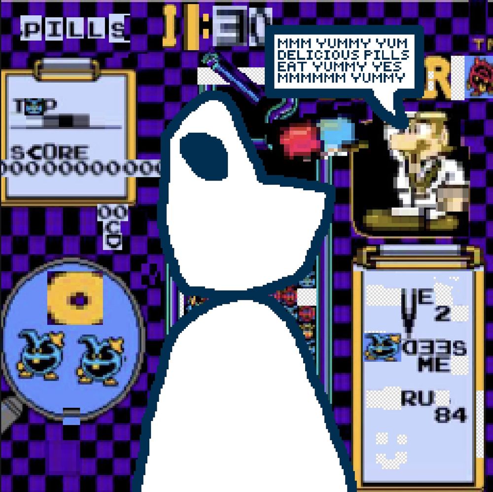 A screenshot of doctor Mario gameplay but I mutilated the hell out of it
