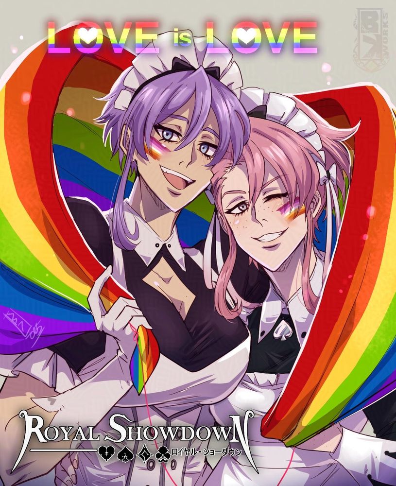 Pride Month illustration of Michelle (girl with lavender hair) and Clara (girl with bubblegum pink hair)