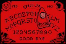 a red, pixel art ouija board.