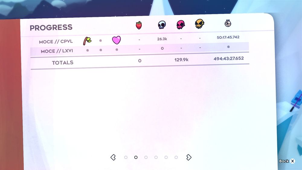 a celeste journal for the modded map MOCE // CPVL, 26.3 thousand deaths and 50 hours and 17 minutes