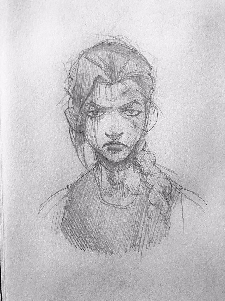 Jinx from the show Arcane, drawn in pencil