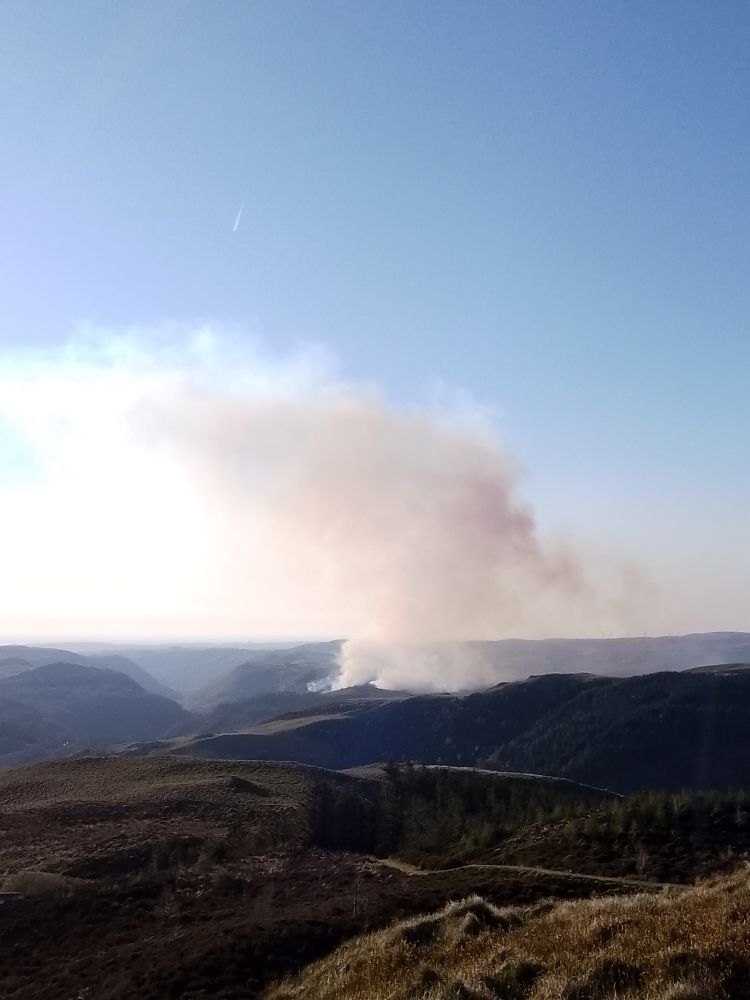 A huge plume of smoke rises over the Rheidol valley next to the village of Devils Bridge from a fire that's been going for three days. I knew it was serious when the pub was evacuated