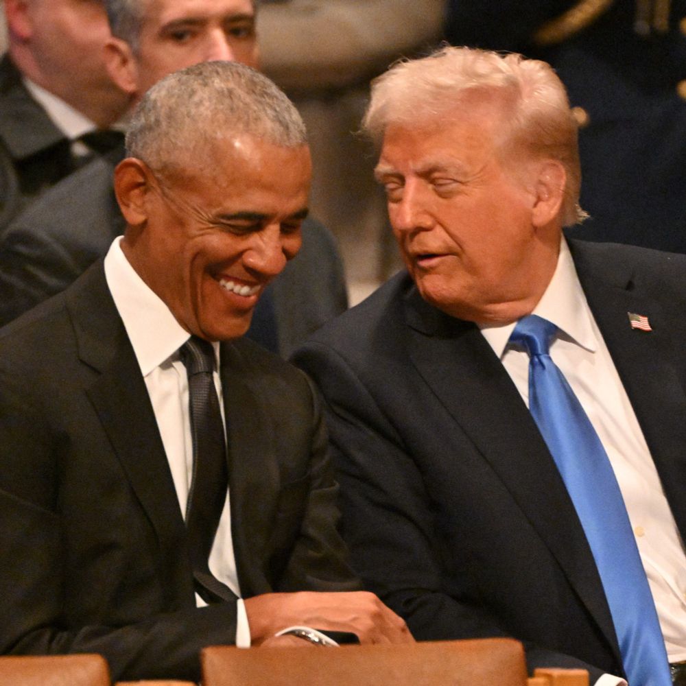 Obama having a nice laugh with Donald Trump