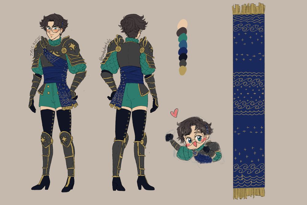 Character reference sheet of my Fire Emblem Three Houses OC, Alverdine, post-time skip 