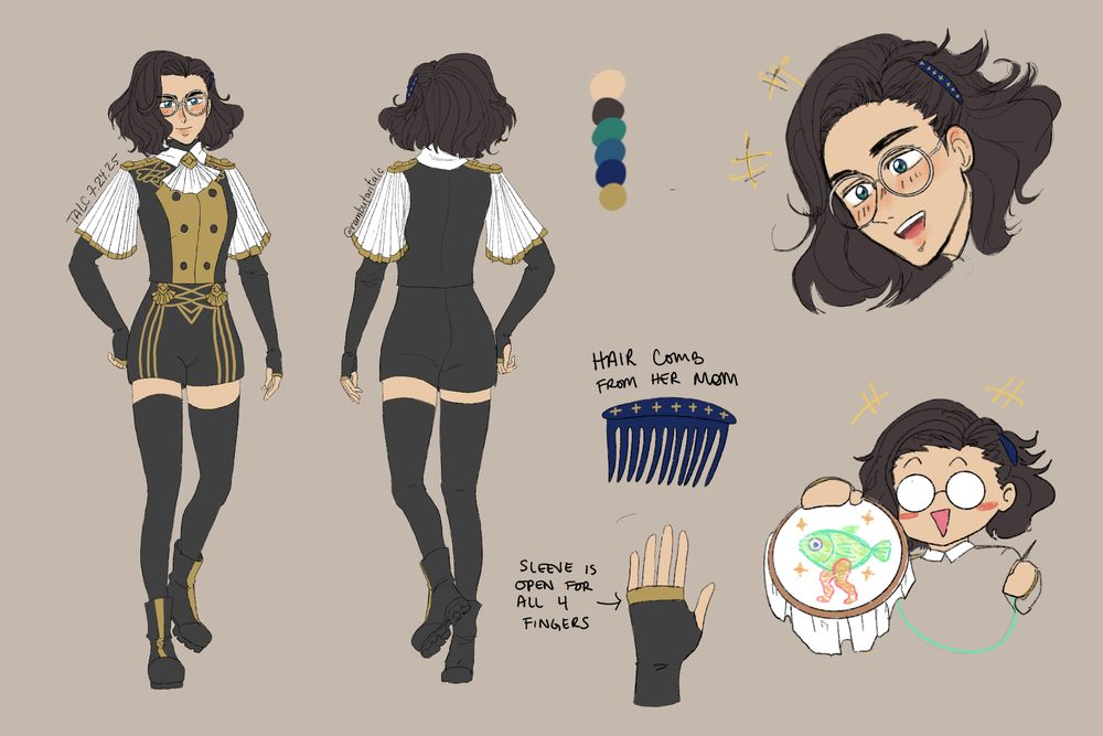 Character reference sheet of my Fire Emblem Three Houses OC, Alverdine, during the Academy phase