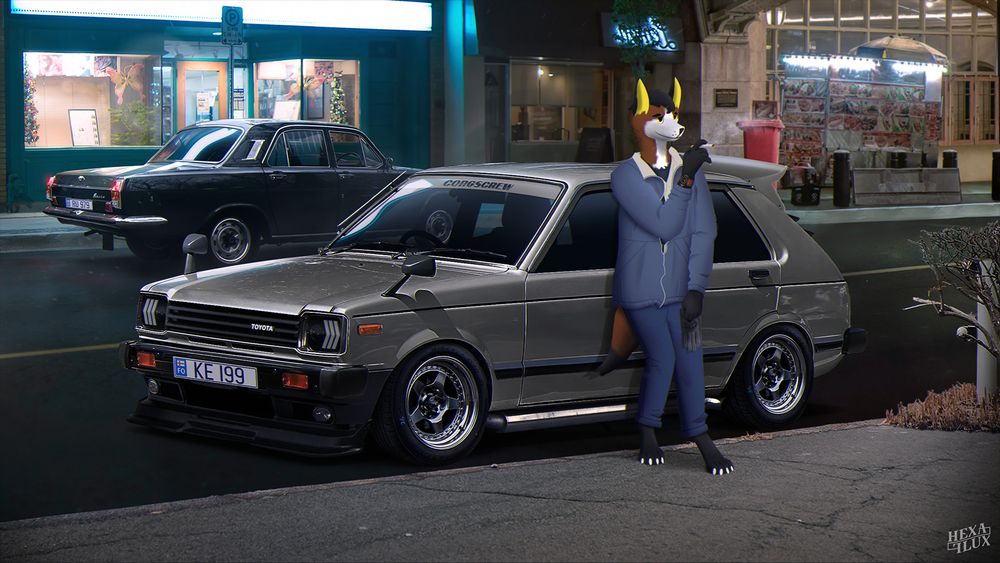Corda the corgi (he/him), Toyota Starlet 5-door (P60)