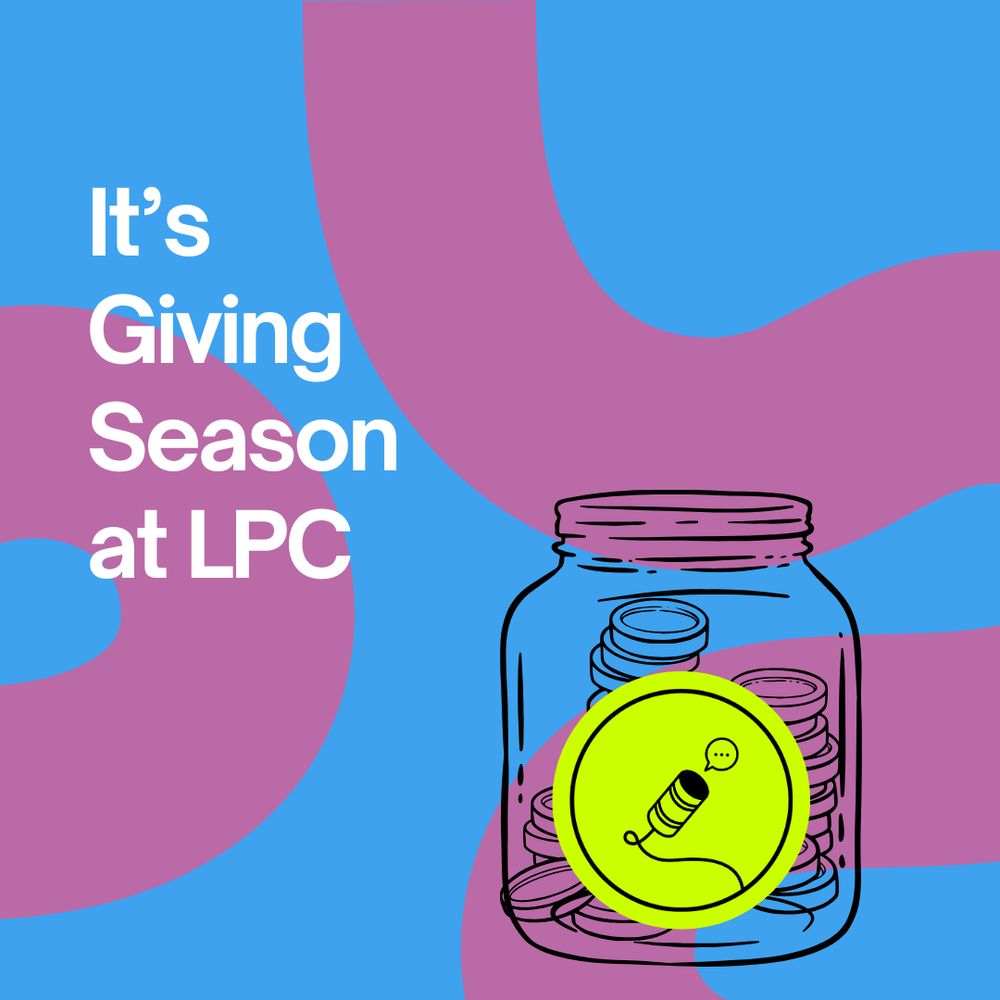Pink and blue graphic with LPC logo and "It's Giving Season at LPC" text