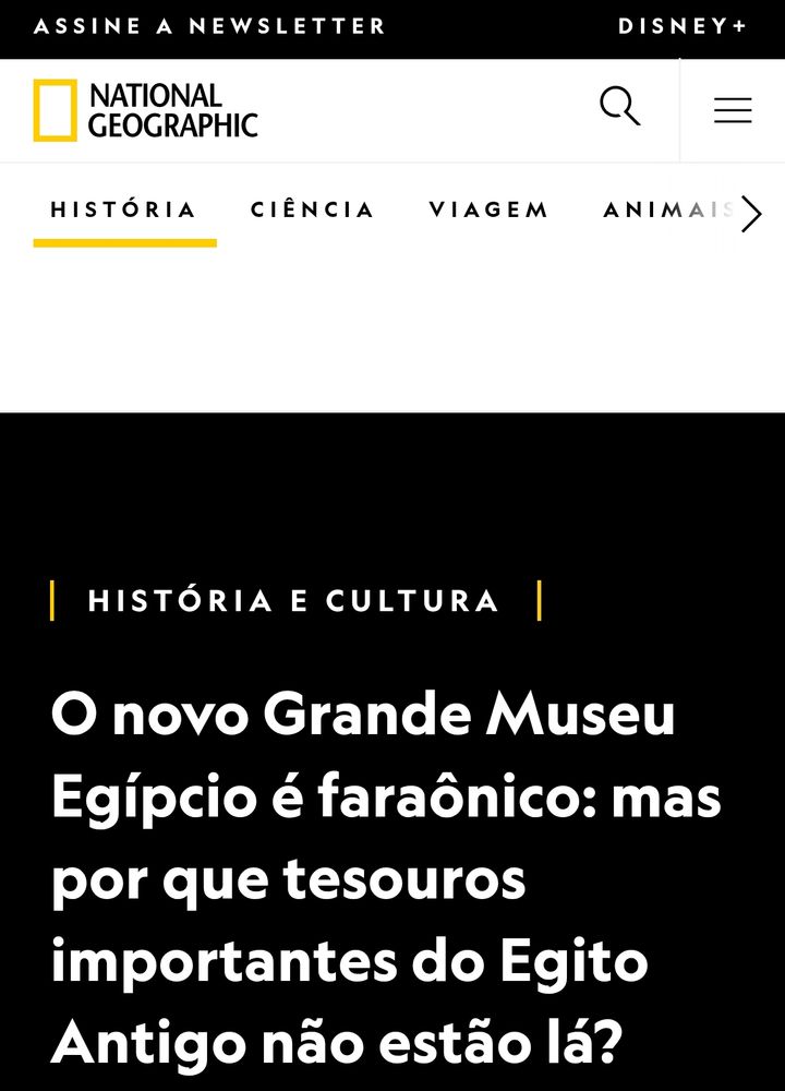Título de notícia do NatGeo sobre museu e obras egípcias
