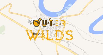 Captura de un mapa del pueblo de Briones donde aparece encima Outer Wilds hecho en pixel art.