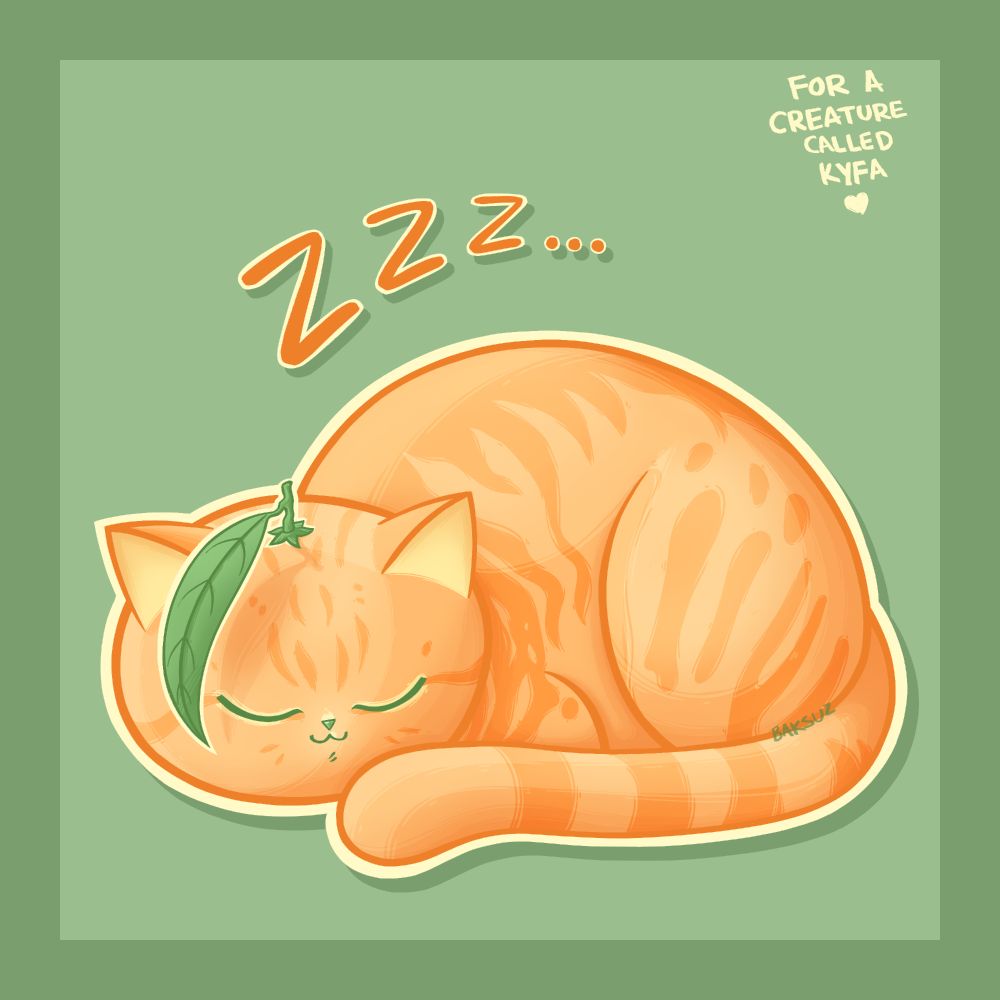 digital painting of an orange cat with orange leaf growing from its head