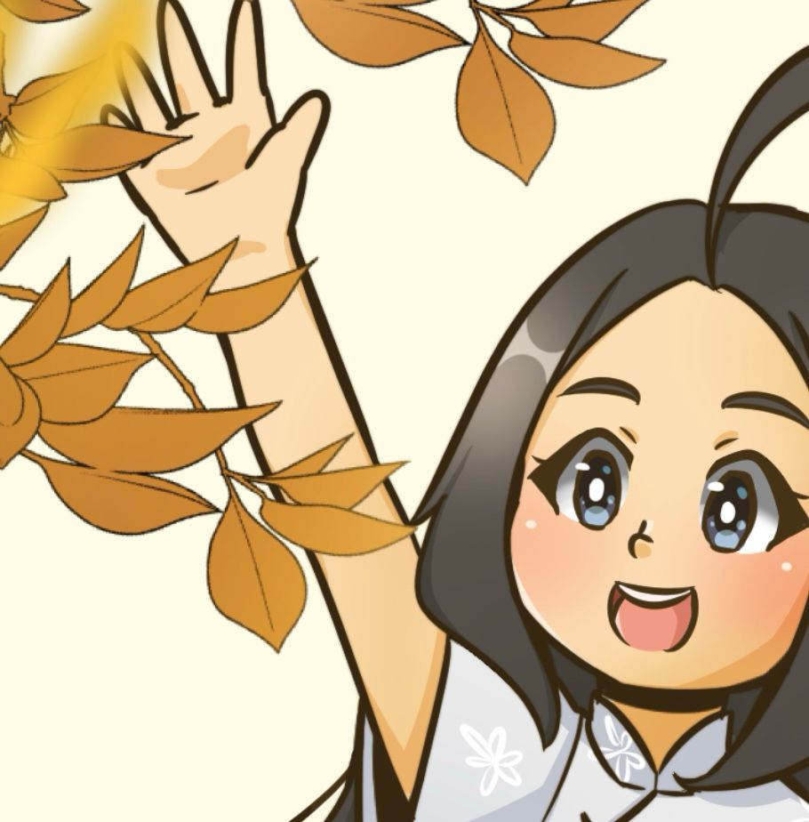 A small Arwen reaching out to touch some fall leaves 