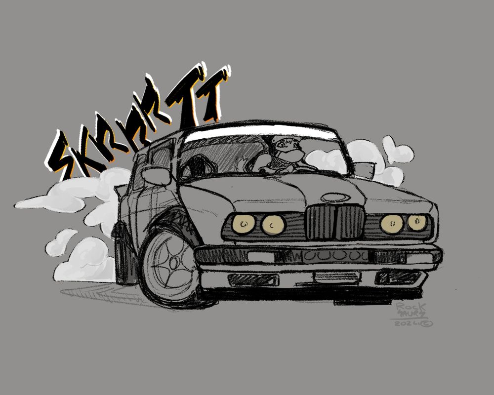 Doodle of motorsports but a BMW E30 is modded and used as a drift car 