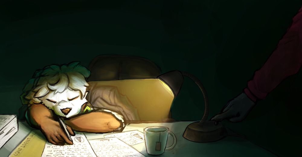 Yes I knowww they aren’t close anymore but I have siblings and even if we drifted apart you bet like hell I would do anything for them. I bet to at least a degree it’s the same for Baribal and their siblings. So I included Baribal a little, turning out the light and leaving their jacket to keep Curu warm so their sibling can sleep after overworking themselves on paperwork. My heart aches over these guys I swear hehe

Also Baribal isn’t safe from me either I’m coming for them at some point I just don’t know when 🤣