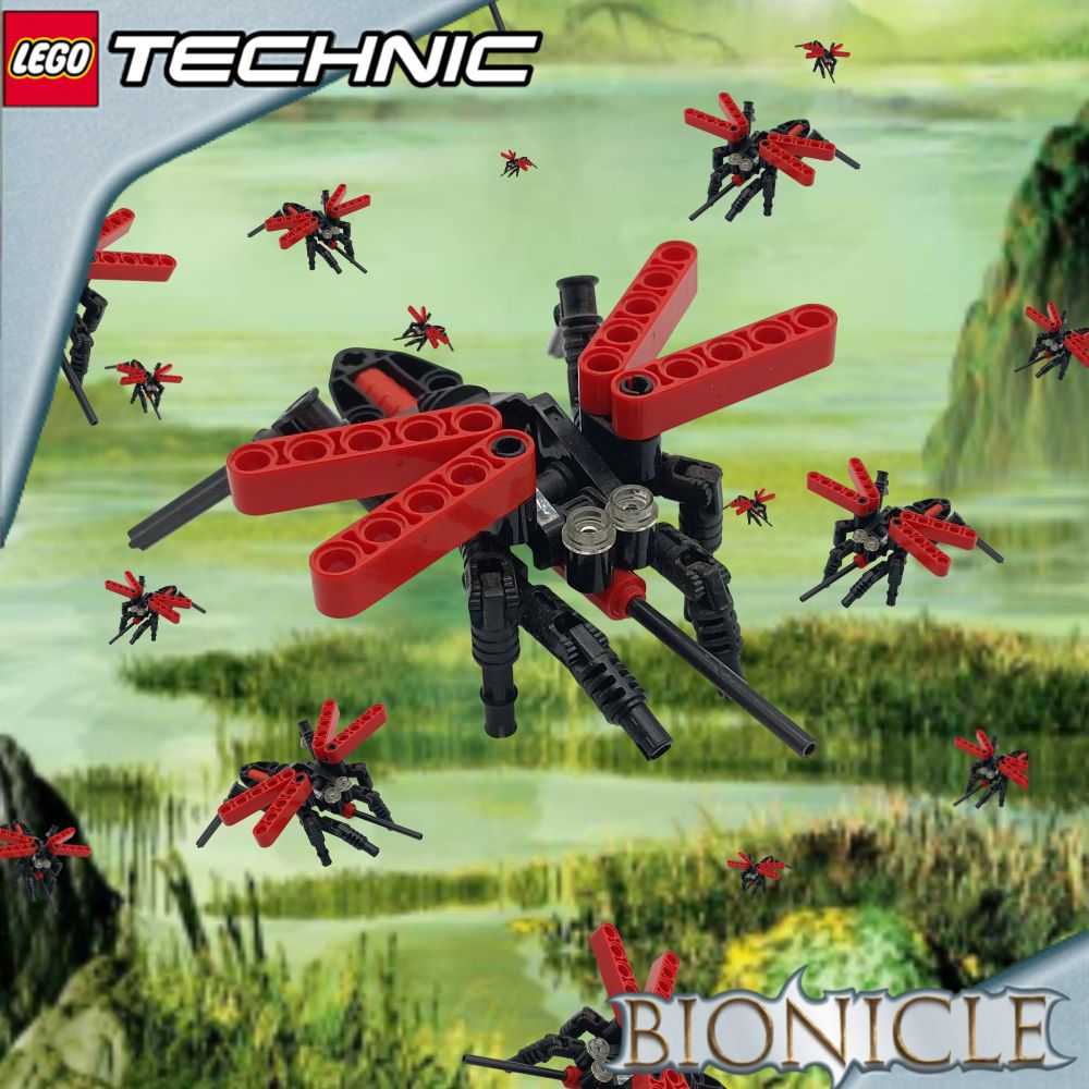 Kofo-Rama is smaller relative of the Nui-Rama that uses its proboscis to siphon energy out of other rahi and, sometimes, matoran. Although extremely small, they often form swarms that can leave their victims completely dry in a matter of minutes.
They can be found in almost every corner of the Matoran Universe