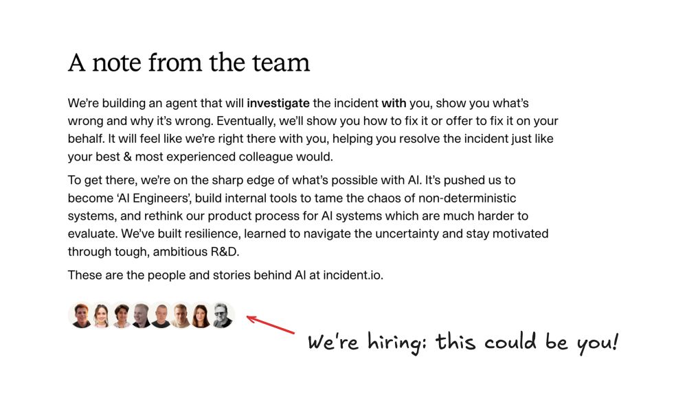 Note from the team about our work, and a callout that we are hiring!