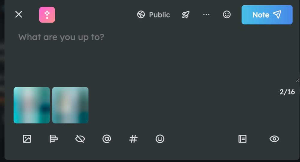 A screenshot of a post being composed on Sharkey that has 2 blurry images included.