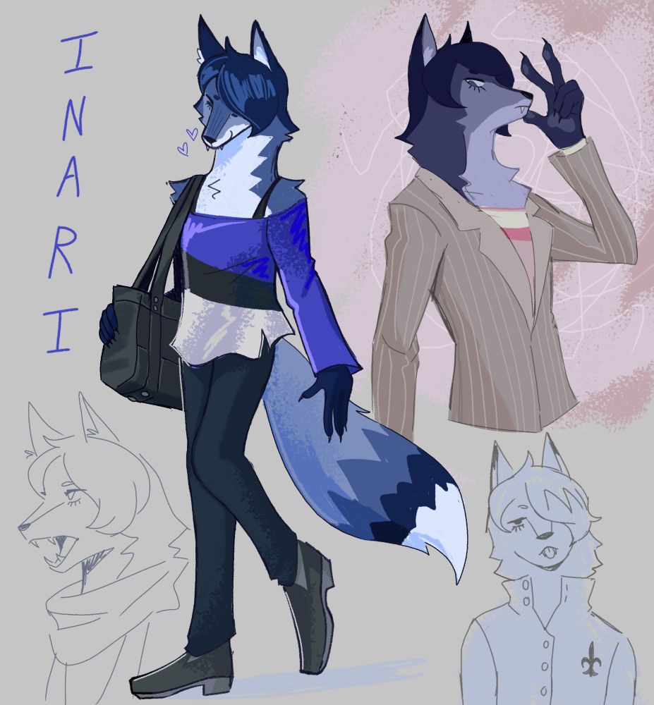 Various drawings of Yusuke as a fox.