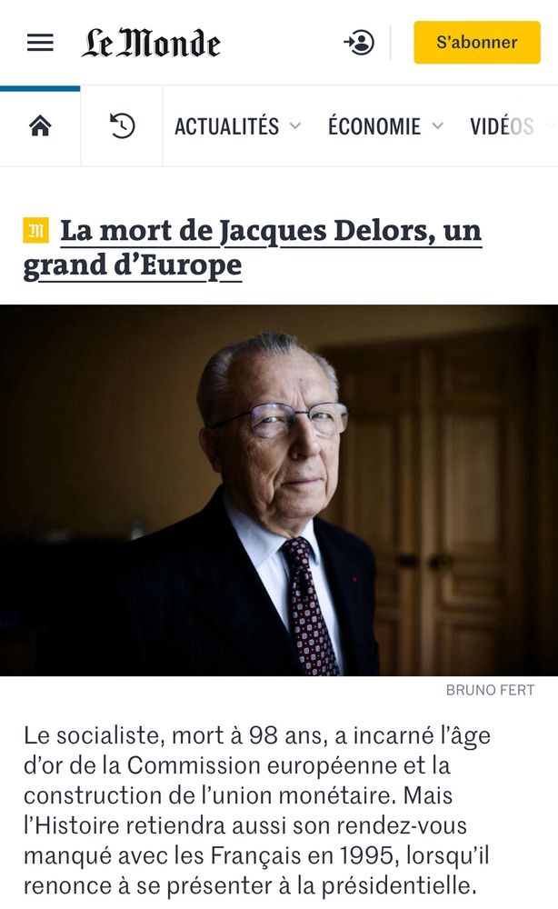 Le Monde: La mort de Jacques Delors, un grand d'Europe
