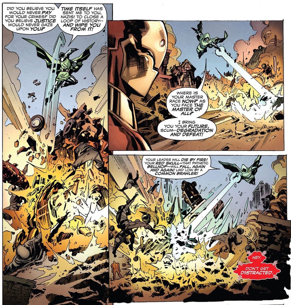 Image from Venom, which shows Dr Doom transported to WWII and attacking Nazis.