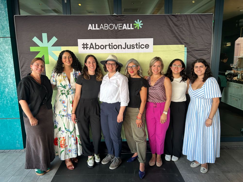 Photos of Guttmacher president and CEO Destiny Lopez alongside advocates at a reception marking the EACH Act's reintroduction