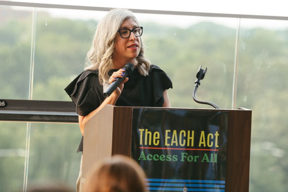 Photos of Guttmacher president and CEO Destiny Lopez sharing remarks at the reception marking the EACH Act's reintroduction