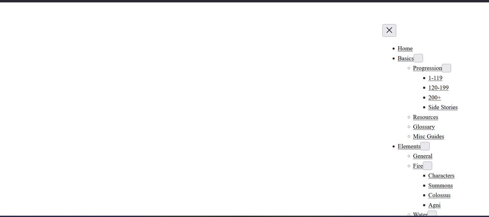 A screenshot of a broken webpage, mostly blank, but with a menu bar down the right side.