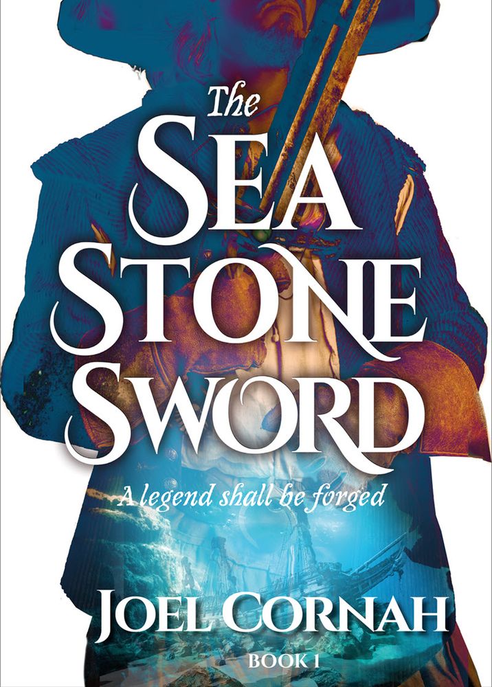The cover of The Sea-Stone Sword by Joel Cornah. Art by Jay Johnstone.

The image is a silhouette of a pirate through which can be seen a sailing ship.